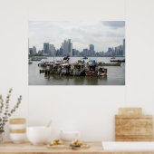 Poster Panama City Skyline Avec Bateaux De Pêche (Cuisine)