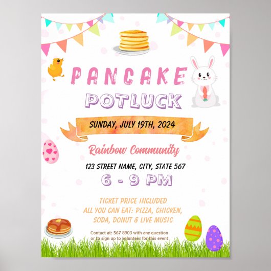 Poster Pancakes modifiables avec prospectus lapin de Pâqu (Devant)
