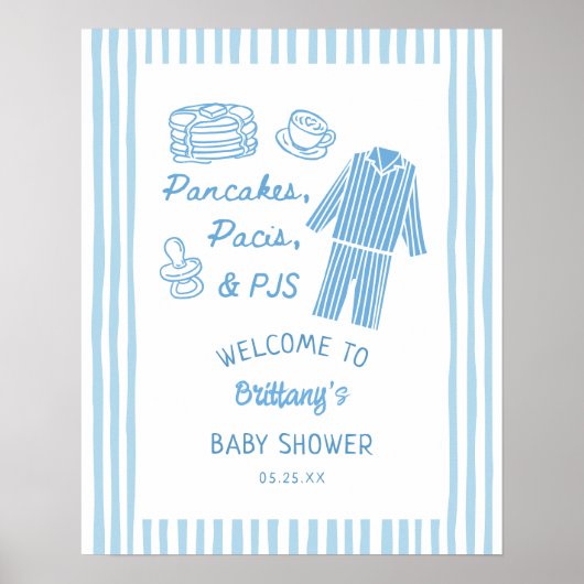 Poster Pancakes, Pacis & PJs Boy Baby Shower Welcome (Devant)