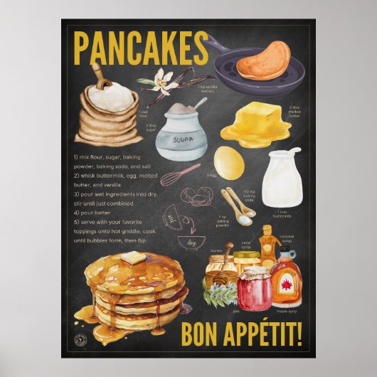 Poster Pancakes Recette Chalkboard Kitchen Art (Devant)