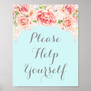 Poster Pancarte Aidez-Vous Fleurs Aquarelle Rose Bleu