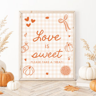 Poster Pancarte amour doux gingham orange automnal dessin