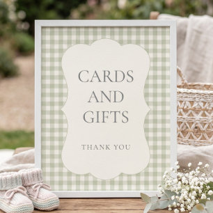 Poster Pancarte Cadeaux Cartes Gingham Sauge Baby Shower