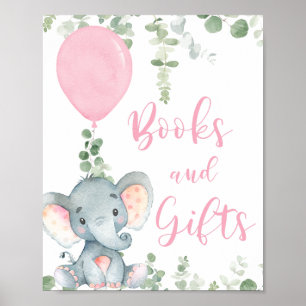 Poster Pancarte cadeaux livres éléphant rose ballon showe