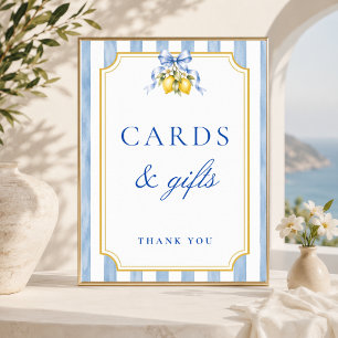 Poster Pancarte Cartes et Cadeaux Baby Shower Citron Bleu