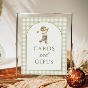Poster Pancarte Cartes et Cadeaux Baby Shower Gingham Gol