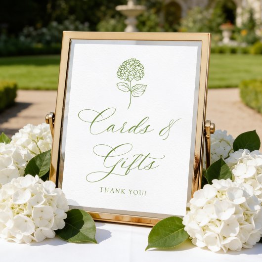 Poster Pancarte Classique Vert Olive Hydrangea Cartes et