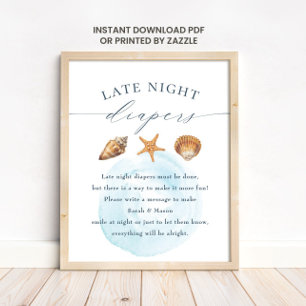 Poster Pancarte "Couche tardive" pour Baby Shower Marin