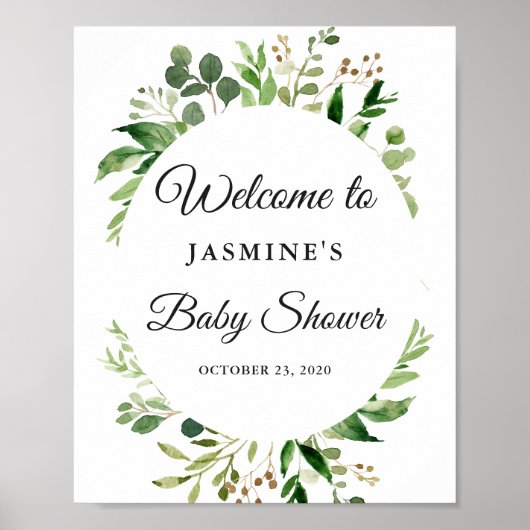 Poster Pancarte de Baby Shower Couronne de Feuillage de V (Devant)