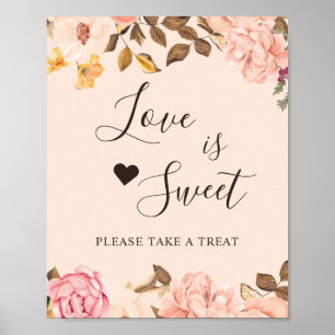Poster Pancarte de bar à desserts en or rose avec fleurs 