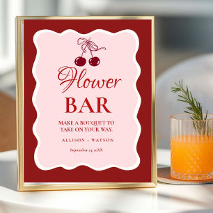 Poster Pancarte de bar à fleurs en forme de cœur rose pou