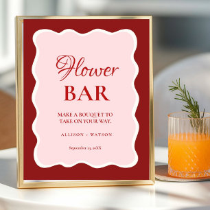 Poster Pancarte de bar à fleurs rose cœur de la Saint-Val