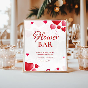 Poster Pancarte de bar à fleurs rose cœur Saint-Valentin