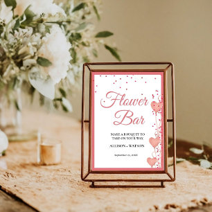Poster Pancarte de bar à fleurs rose cœur Saint-Valentin