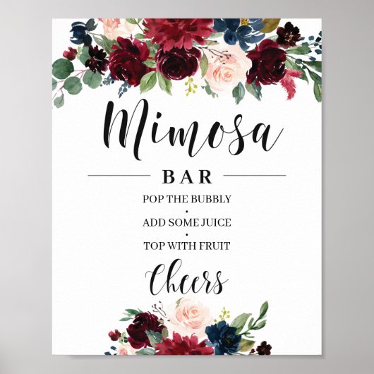 Poster Pancarte de bar à mimosa Boho Blush bordeaux marin (Devant)