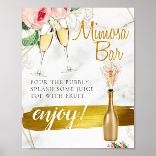 Poster Pancarte de bar à Mimosa pour mariage avec feuilla