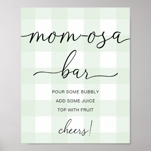 Poster Pancarte de bar Mom-osa pour baby shower vert ment (Devant)