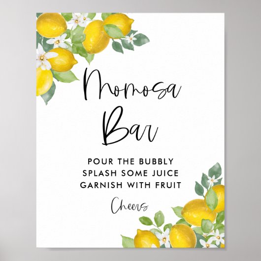 Poster Pancarte de bar Momosa pour Baby Shower au citron (Devant)