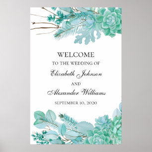 Poster Pancarte de bienvenue aux succulentes. Fleurs de m