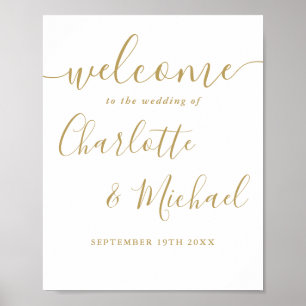 Poster Pancarte de bienvenue de mariage à signature Gold