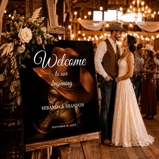Poster Pancarte de bienvenue de mariage country avec bott