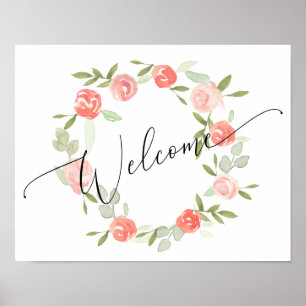 Poster Pancarte de bienvenue florale - mariage Peach Cora
