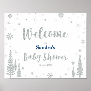 Poster Pancarte de bienvenue pour Baby Shower d'hiver, Ga