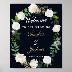 Poster Pancarte de bienvenue pour mariage Couronne floral