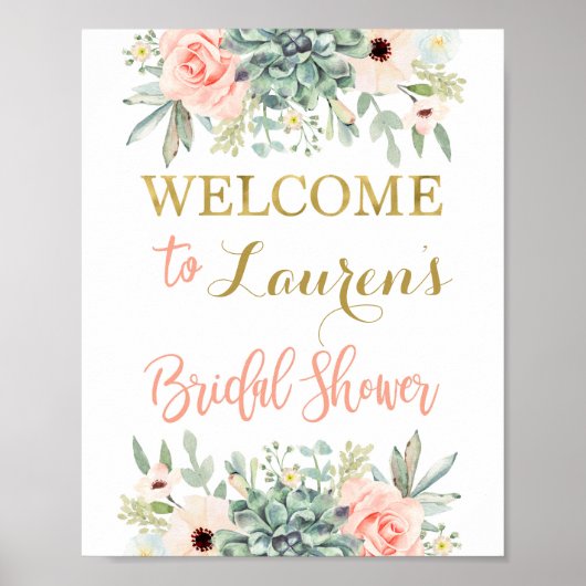 Poster Pancarte de bienvenue pour mariage de succulentes (Devant)