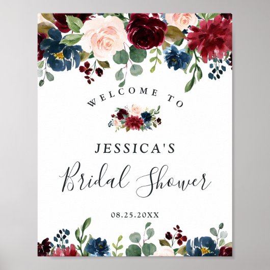 Poster Pancarte de bienvenue pour un mariage avec fleurs  (Devant)