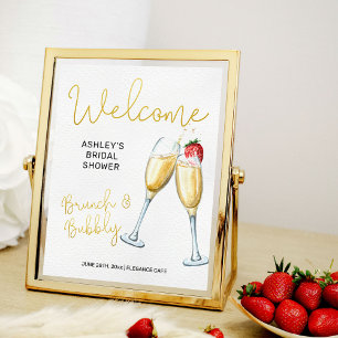 Poster Pancarte de bienvenue Verres à champagne Brunch et