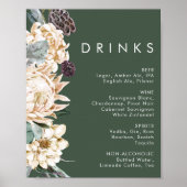 Poster Pancarte de boissons de mariage Fleurs blanches | (Devant)