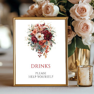 Poster Pancarte de boissons florales d'automne 8x10 pour