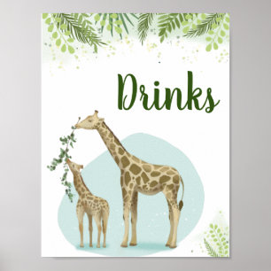 Poster Pancarte de boissons pour baby shower Safari Giraf