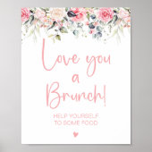 Poster Pancarte de Brunch de Mariage Florale Rose (Devant)
