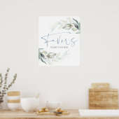 Poster Pancarte de cadeaux de Dusty Blue Greenery et feui (Cuisine)