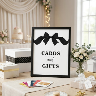 Poster Pancarte de cartes et cadeaux à ruban noir pour la