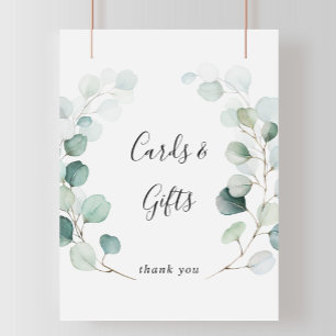 Poster Pancarte de cartes et cadeaux d'eucalyptus vert d'