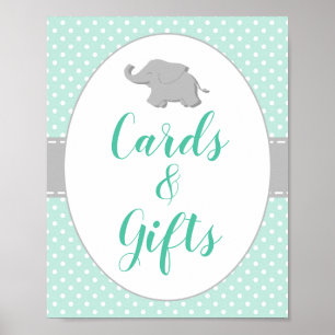 Poster Pancarte de cartes et cadeaux éléphant vert menthe