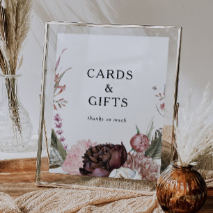 Poster Pancarte de cartes et cadeaux floraux boho Bourgog