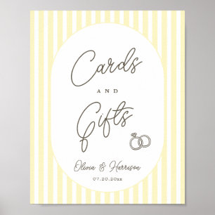 Poster Pancarte de cartes et de cadeaux rayés jaune doux