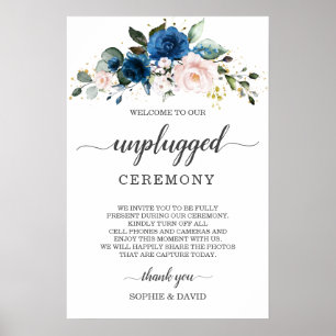 Poster Pancarte de cérémonie de mariage fleurie Blue Blus