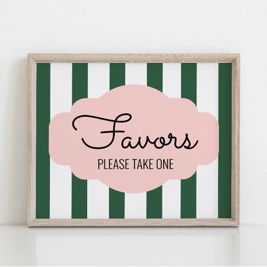 Poster Pancarte de Faveur de Baby Shower Rose et Vert de 