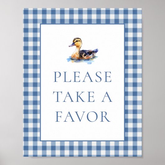 Poster Pancarte de faveur de douche bébé Canard Gingham B (Devant)