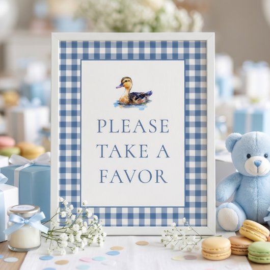 Poster Pancarte de faveur de douche bébé Canard Gingham B