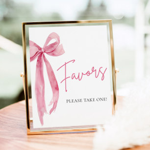 Poster Pancarte de faveurs à ruban rose blush élégant aqu