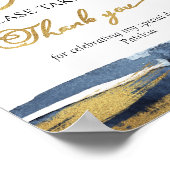 Poster Pancarte de Faveurs de Mariage Abstrait Or Bleu Nu (Coin)