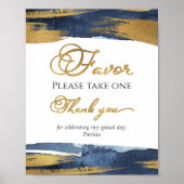 Poster Pancarte de Faveurs de Mariage Abstrait Or Bleu Nu (Devant)