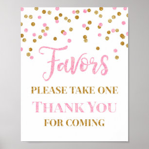 Poster Pancarte de Favors Baby Shower Confetti Or Rose