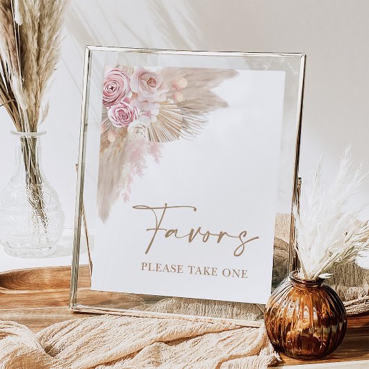 Poster Pancarte de Favors Floral Boho Blush Pampas pour M